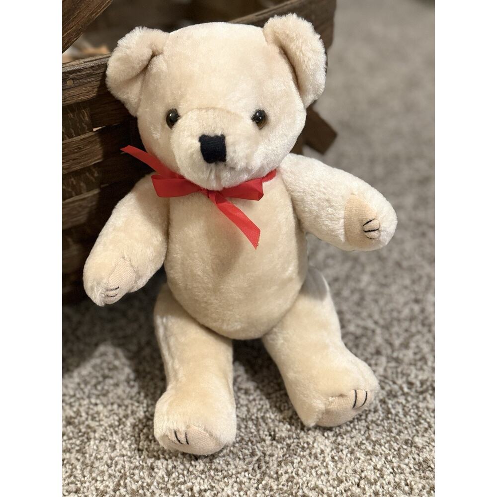 VTG Wang's International Jointed Tan Teddy Bear Plush Red Bow 10" Valentine's